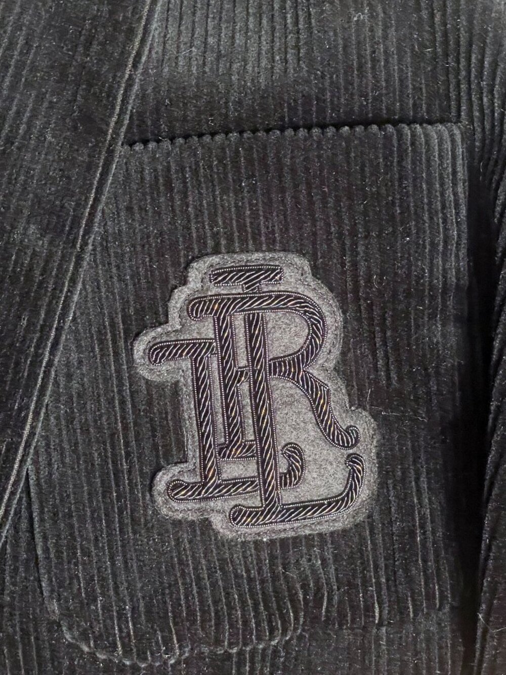 Lauren Ralph Lauren Black Corduroy Bullion Crest Patch Blazer Jacket 20W - Picture 2 of 4